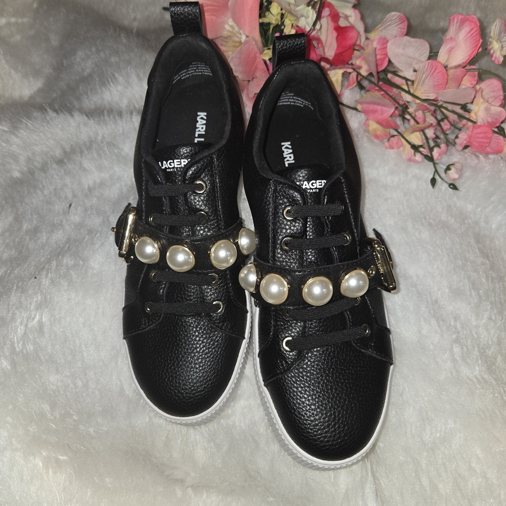 Karl Lagerfeld Black Sneakers with Pearl Embellishments - Picture 2 of 6